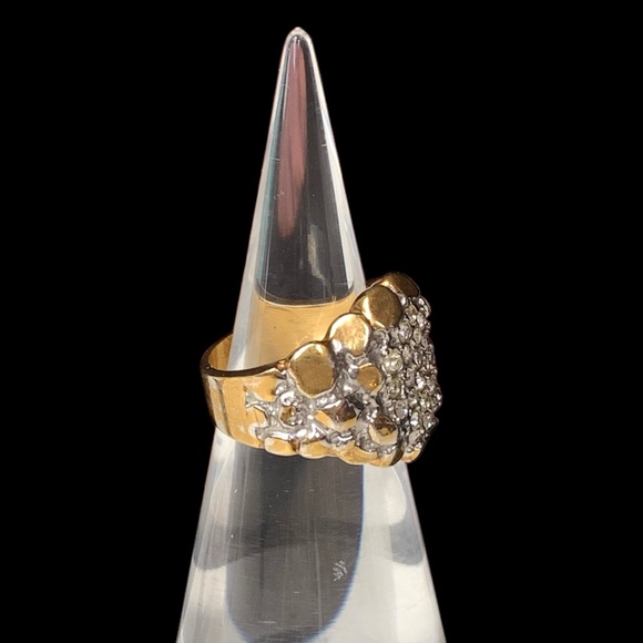 Mens Gold Plated Clear Crystal Stones Nugget Ring Fashion Jewelry Bling - Picture 6 of 8